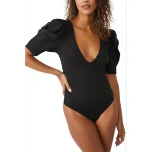 Baddie Top‎ Free People Va Va Voop Puff Black Bodysuit Size Large